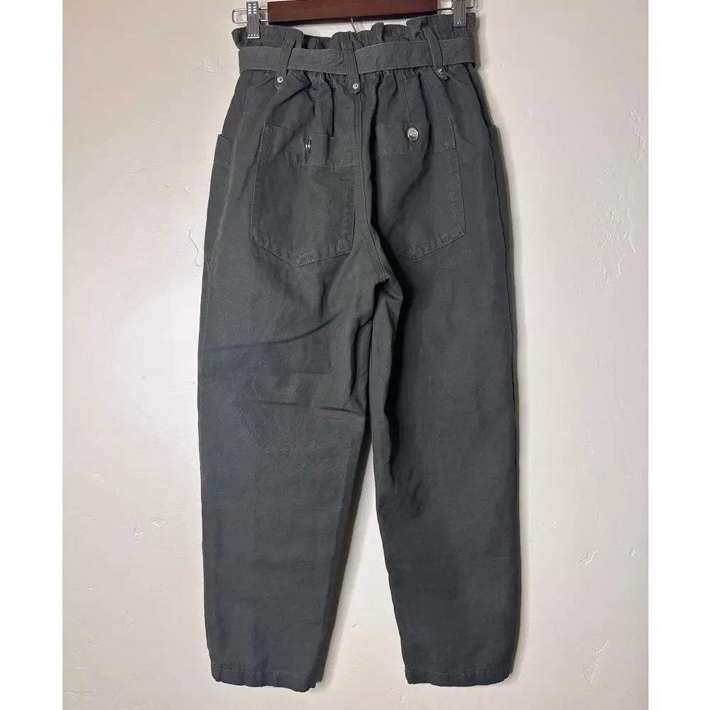 Banana Republic Dark Olive High Waisted Wide Leg Paperbag Pants with Belt 00P